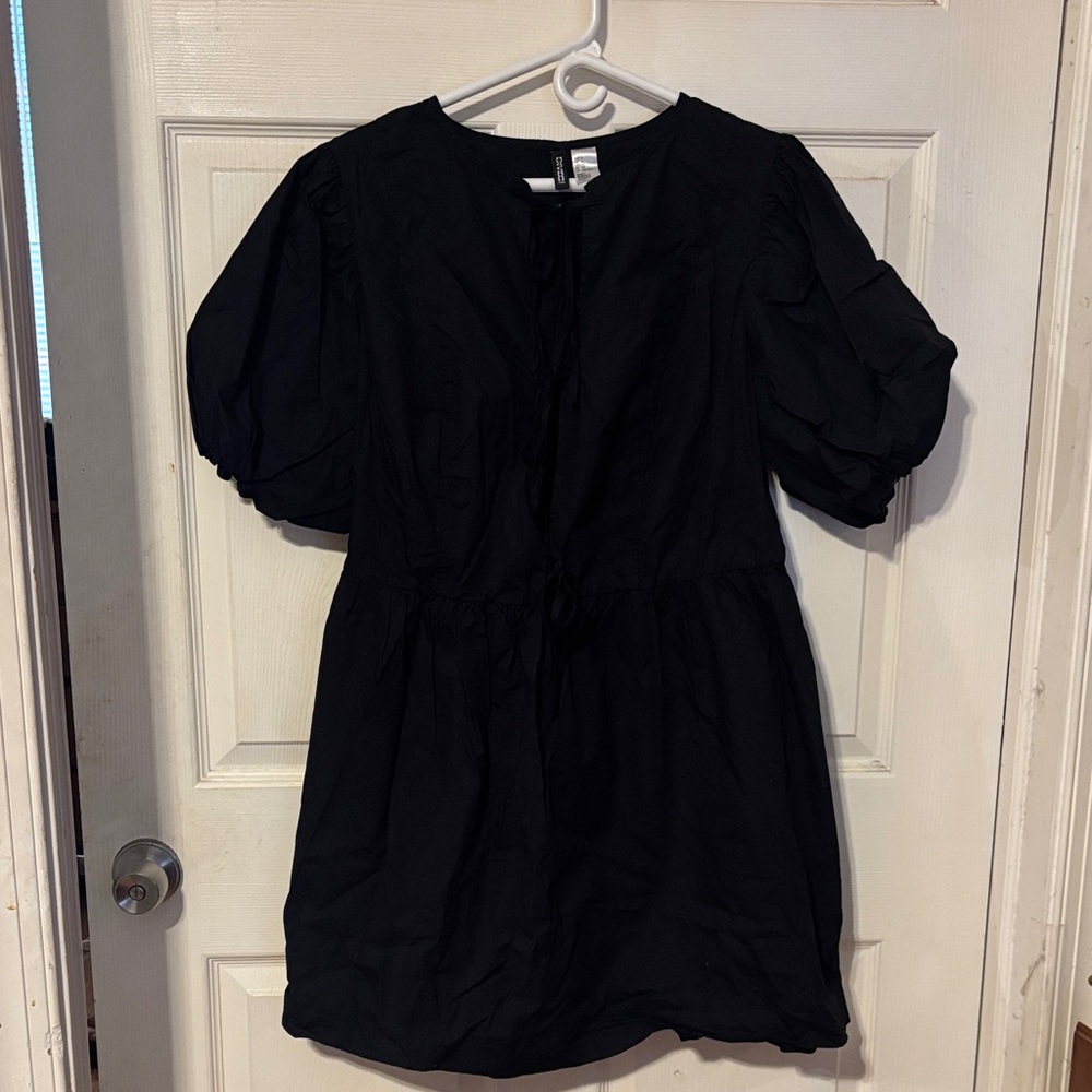 H&M Black Puff Sleeve, Tie Front Dress